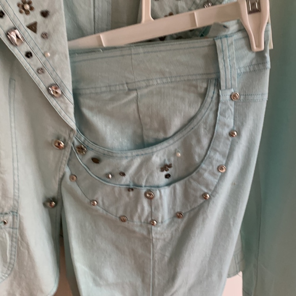 Jacket and capri designer set mint color - Picture 7 of 7